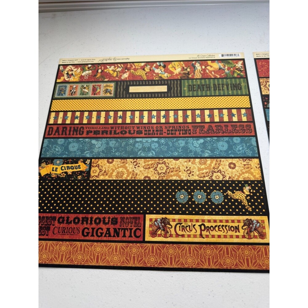 Graphic 45 Le Cirque Borders #4500313 12x12 Lot of 2 Retired 2011 Double Sided